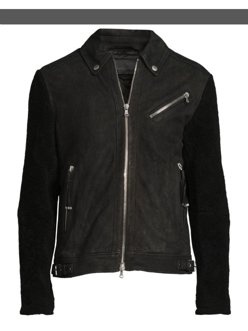 $1895 DIESEL Men's Shearling & Leather Biker Lumber Jacket Black Size 48 / M